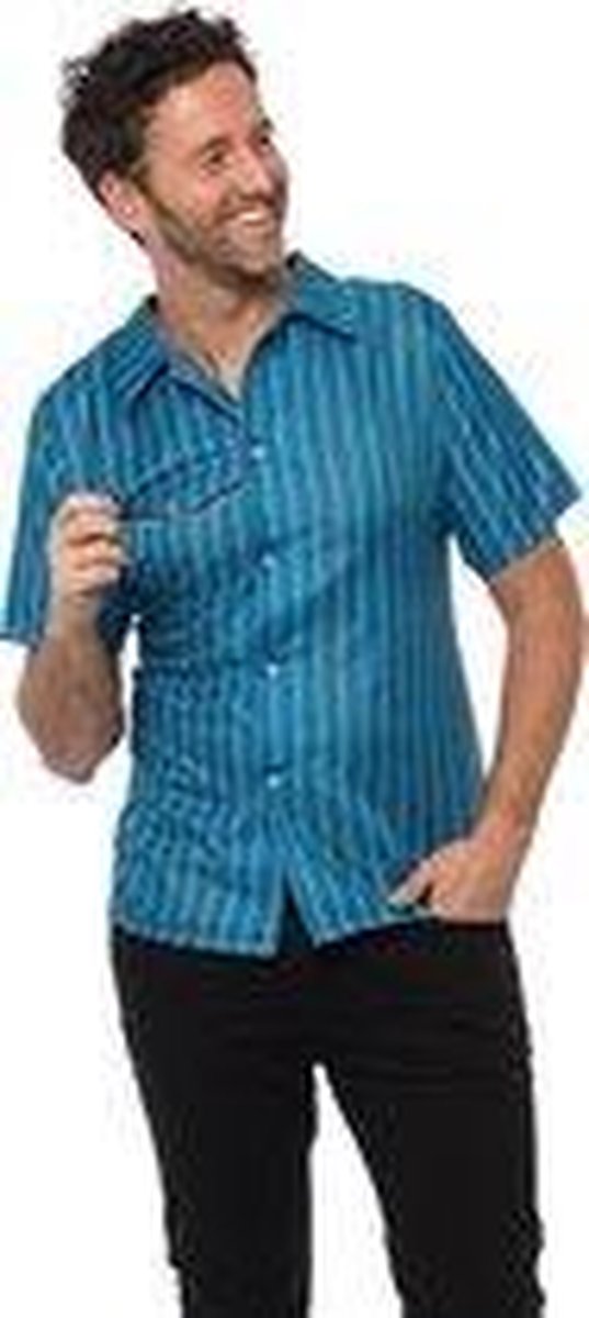 Luxe Retro Blouse Heren| maat XL| Blauw |  70s Shirt Mannen | Carnaval| Disco Blouse